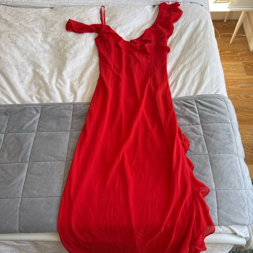 REVOLVE Red Ruffle High-Low Maxi Skirt - Picture 3 of 4